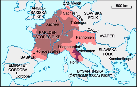 Karl den stores rike. Høyreklikk på bildet og trykk view image (vis bilde) for større versjon. Karl den stores rike